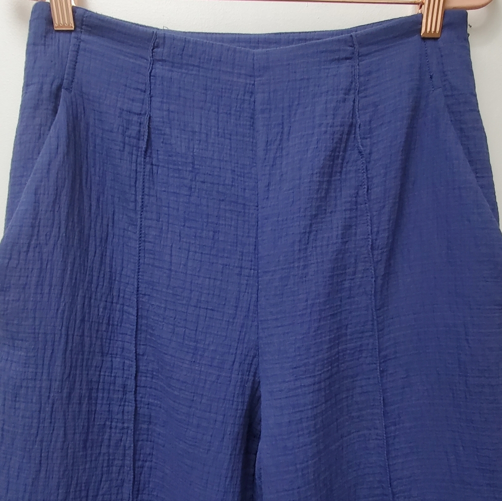 Anthropologie Maeve Preppy Blue Cotton Blend Wide Leg Ankle Pants Size 6 - Picture 5 of 11